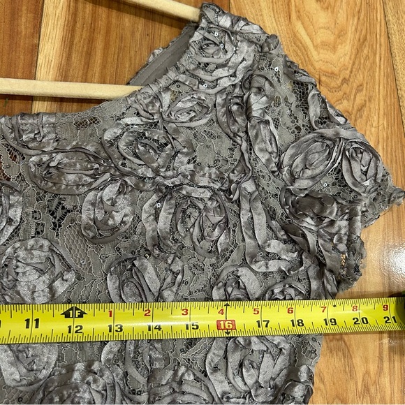 NWT Alex Evenings Sequin Floral Lace Ribbon Rosette Gown Gray Silver Size 12 - Picture 8 of 12